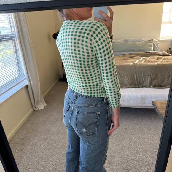 Anthropologie Moth Green Gingham Lightweight Cardigan - Picture 9 of 9